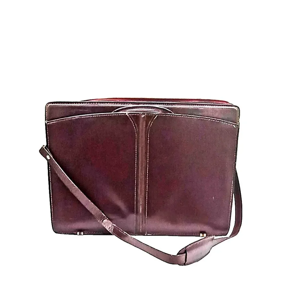VTG Leather Briefcase Heritage Top Grain Burgandy Handles & Shoulder Strap